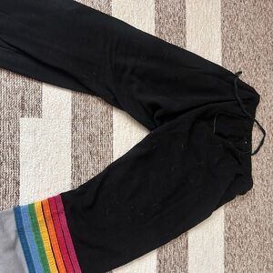Aviator Nation Black Sweatpants  with Rainbow Stripes